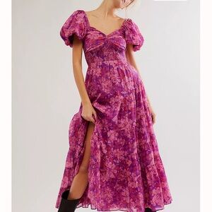 Free People Sun drenched short sleeve maxi- magenta